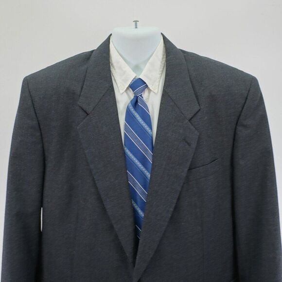Pierre Balmain Wool Blend Suit Jacket Gray W Blue White Red Striped 46R 2 Button - Picture 1 of 13
